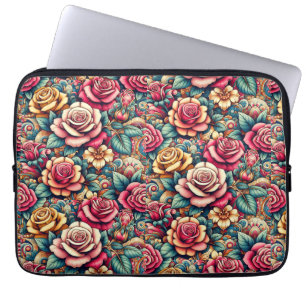 Colourful floral flowers laptop sleeve