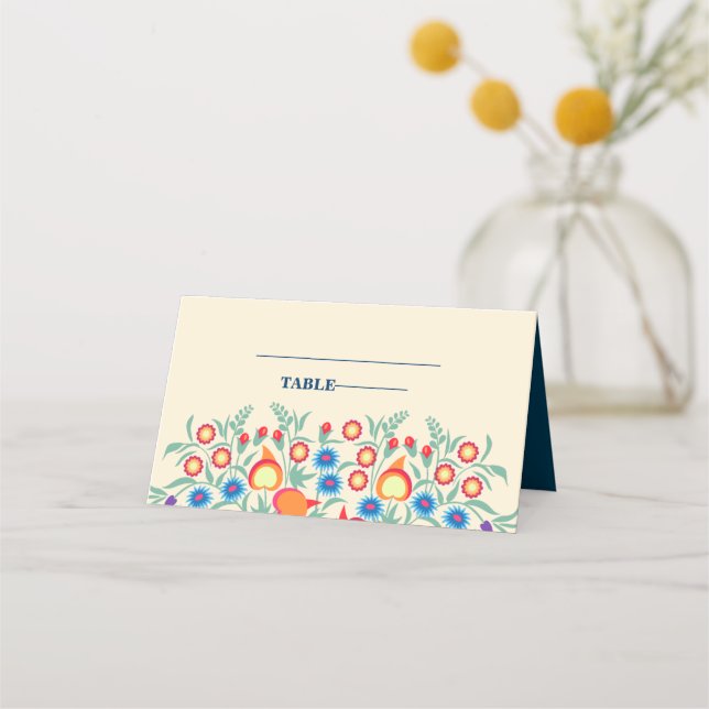 Colourful Floral Folk Art Table Place Cards (Front)