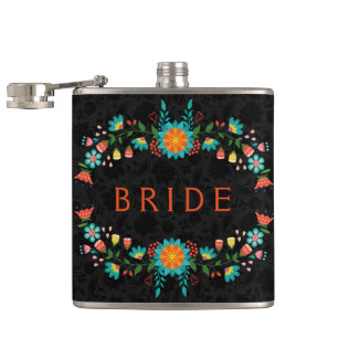 Colourful Floral Frame Back Background Hip Flask