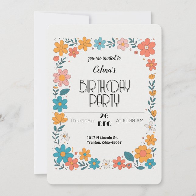 Colourful Floral Frame Invitation (Front)