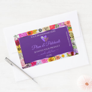 Colourful Floral Frame Purple Product Labels Heart
