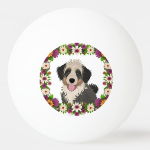 Colourful Floral Frame with Cute Dog Illustration Ping Pong Ball