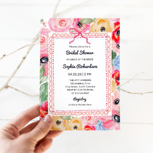 Colourful Floral Garden Bow Bridal Shower Invitation