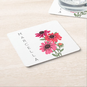 Colourful Floral Garden Friend Birthday Party Square Paper Coaster