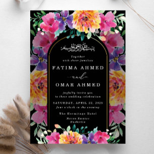 Colourful Floral Garden Islamic Muslim Wedding Invitation