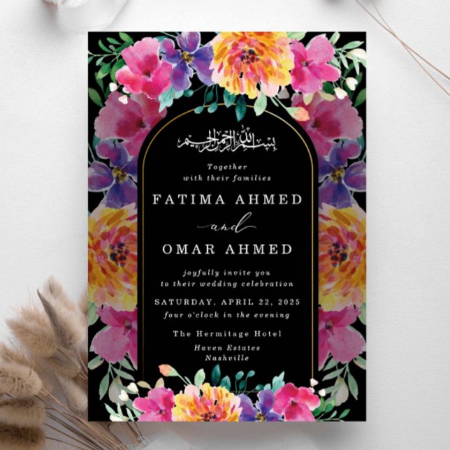 Colourful Floral Garden Islamic Muslim Wedding Invitation (Creator Uploaded)