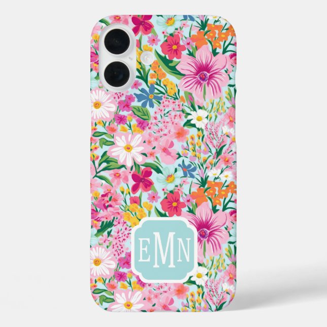 Colourful Floral Garden Monogrammed Case-Mate iPhone Case (Back)