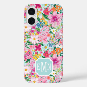 Colourful Floral Garden Monogrammed iPhone 16 Case