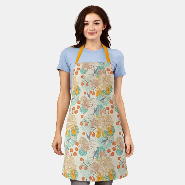 Colourful Floral Garden Pattern Apron (Worn)