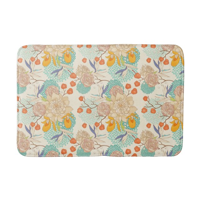 Colourful Floral Garden Pattern Bath Mat (Front)