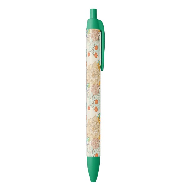 Colourful Floral Garden Pattern Black Ink Pen (Bottom (Vertical))