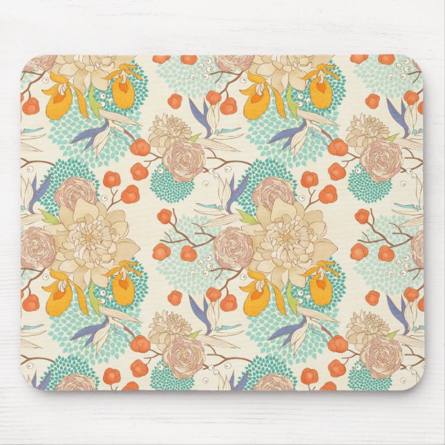 Colourful Floral Garden Pattern Mouse Pad (Front)