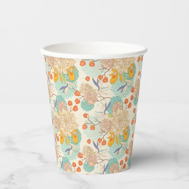 Colourful Floral Garden Pattern Paper Cups (Front)