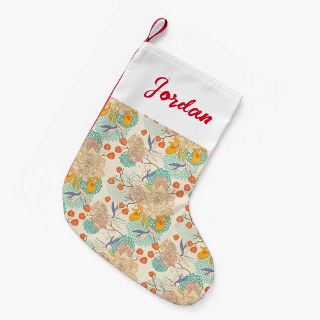 Colourful Floral Garden Pattern Small Christmas Stocking (Front (Hanging))