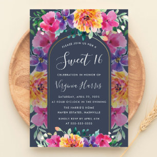Colourful Floral Garden Sweet Sixteen 16 Birthday Invitation