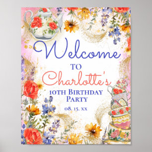 Colourful Floral Garden Tea Party Birthday Welcome Poster