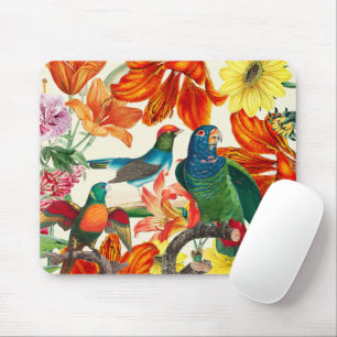 Colourful floral garden with beautiful birds mouse pad