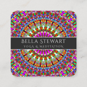 Colourful Floral Geometric Mandala Square Business Card