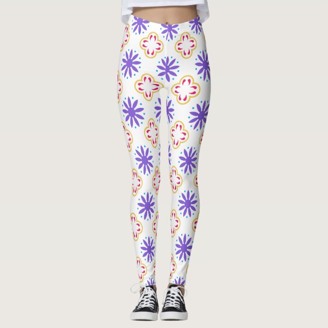 Colourful Floral Geometric Pattern Leggings (Front)