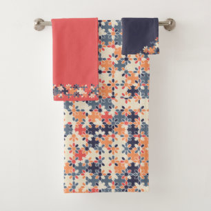 Colourful Floral Geometric Seamless Pattern Bath Towel Set