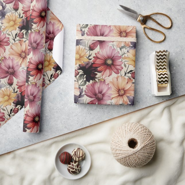 Colourful Floral Gerber Daisy Flower Pattern  Wrapping Paper (Crafts)