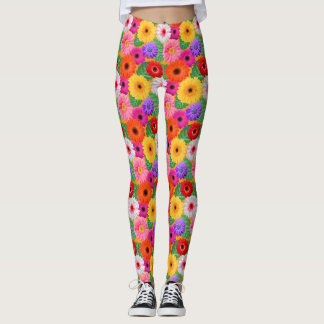 Colourful Floral Gerbera Daisies Fun Chic Botanica Leggings