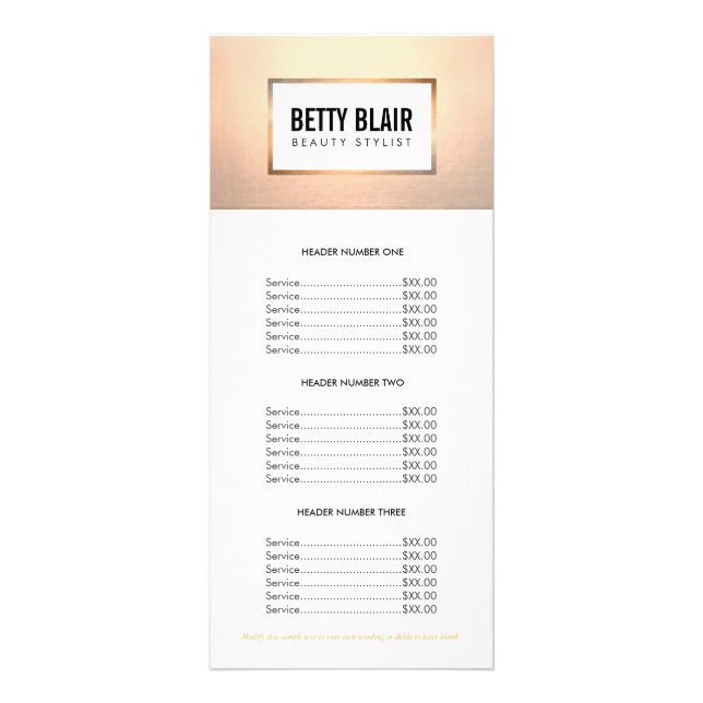 Colourful Floral, Gold Elegan Salon Price List Men Rack Card (Front)