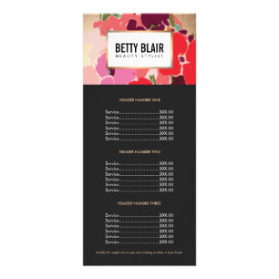 Colourful Floral Gold Elegant  Beauty Price List Rack Card