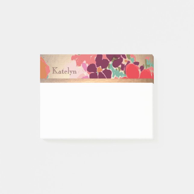 Colourful Floral, Gold Elegant Fashion Post-it Notes (Front)