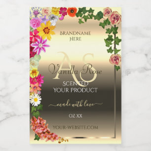 Colourful Floral Gold Product Labels with Monogram