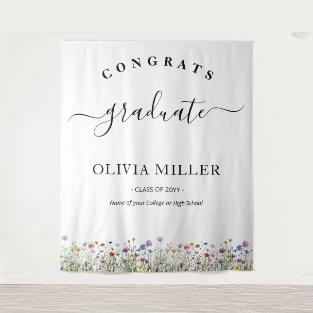colourful floral Graduation Backdrop decor Tapestry (Front)