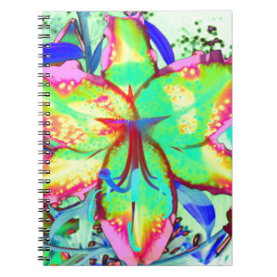 Colourful floral green pink lily tropical flowers notebook