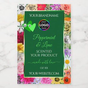Colourful Floral Green Product Labels Hearts Logo