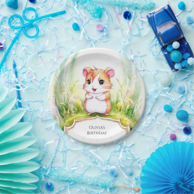Colourful Floral Hamster Birthday Paper Plate (Party)