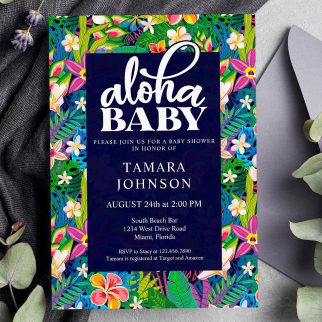 Colourful Floral Hawaiian Luau Aloha Baby Shower Invitation (Creator Uploaded)
