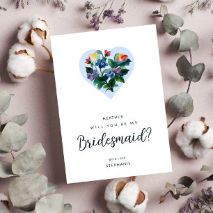 Colourful Floral Heart Blue Shades Bridesmaid Invitation