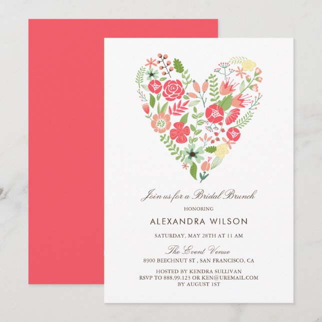 Colourful Floral Heart Bridal Brunch Invitation (Front/Back)