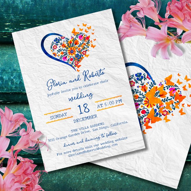 Colourful Floral Heart Mexican Wedding Invitation (Creator Uploaded)