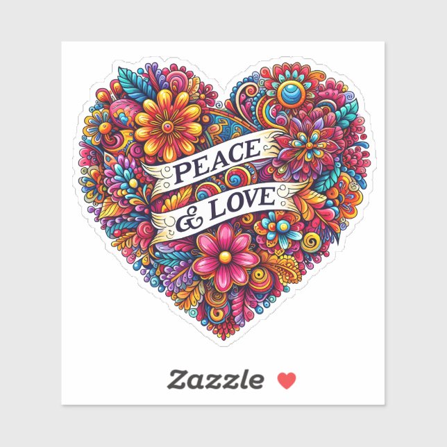 Colourful Floral Heart of Peace & Love (Sheet)