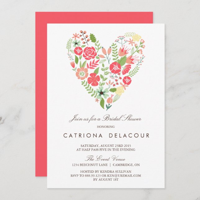 Colourful Floral Heart Spring Bridal Shower Invitation (Front/Back)