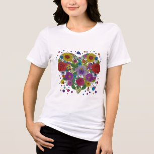Colourful Floral Heart T-Shirt Flower Heart Grap Tri-Blend Shirt