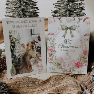 Colourful Floral Holly Berries Santa Bow Christmas Holiday Card