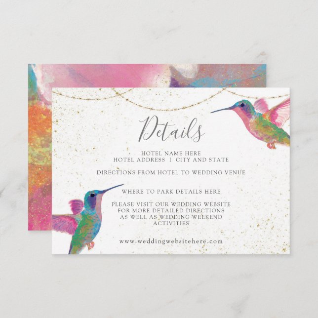 Colourful Floral Hummingbird Wedding Details Enclosure Card (Front/Back)