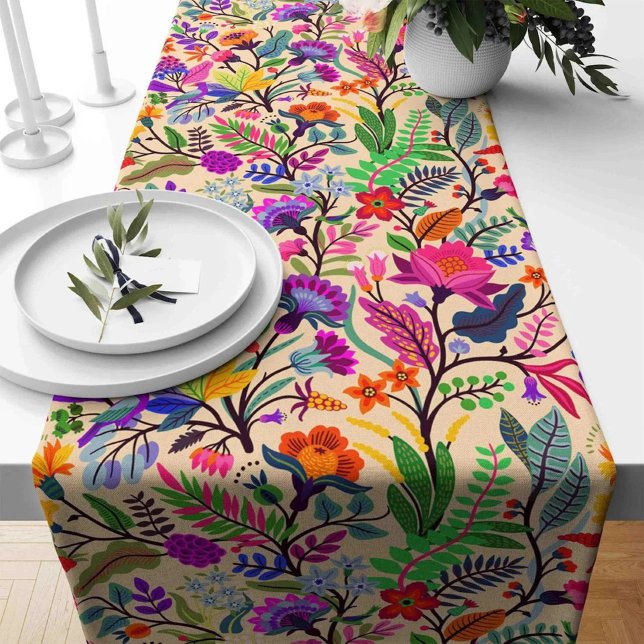 Colourful Floral Illustration Flowers Print Patter Short Table Runner (Creator Uploaded)