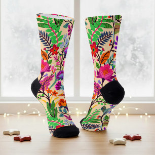 Colourful Floral Illustration Flowers Print Patter Socks