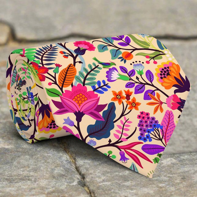 Colourful Floral Illustration Flowers Print Patter Tie (Creator Uploaded)