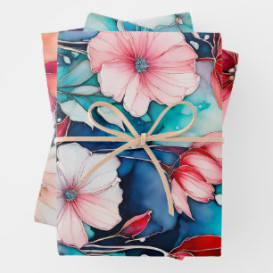 Colourful Floral Ink Art Wrapping Paper Sheets