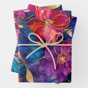 Colourful Floral Ink Art Wrapping Paper Sheets