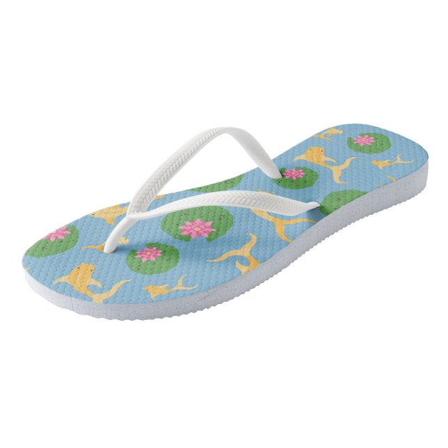 Colourful Floral Koi Fish Flip Flops (Angled)