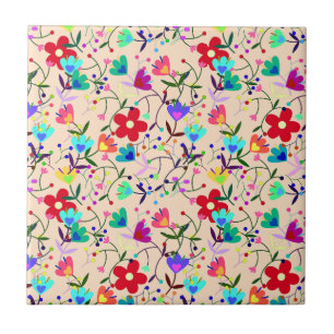 Colourful Floral Leaves Foliage Design Ceramic Tile